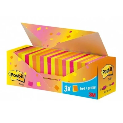Imagen de Post it Notas, Colores de Neón Surtidos, 76 mm x mm, Paquete Promocional, 100 Hojas/Bloc, 21 Blocs + 3 Gratis/Paquete Cartón