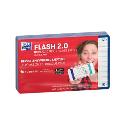 Imagen de OXFORD Flash 2.0 80 fichas Bristol Cards 7,5 x 12,5 cm, marco lineal, color azul marino