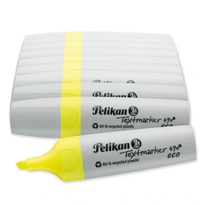 Imagen de Pelikan Rotuladores fluorescentes 490 eco, amarillo neón, 10 unidades, en caja plegable