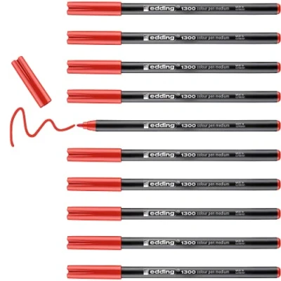 Imagen de edding 1300 rotulador de color trazo medio rojo x10 punta redondeada 2 mm para dibujar y escribir el colegio, mandalas, Bullet Journals