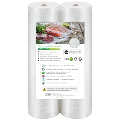 Imagen de Rollos al Vacio para Envasadora Vacìo, 2 28 x 600cm Bolsas de Vacìo Alimentos, Sin BPA, Gofradas Conservación Alimentos y Sous Vide Cocina &amp; Boilable