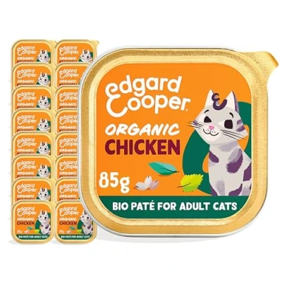 Imagen de Edgard &amp; Cooper Comida humeda Gatos, Adultos, (Pollo Biologico, 85g x 16), Pate para Gatos Esterilizados y Activos, Sin Cereales, Ingredientes Naturales, Carne Fresca, Hipoalergénico,