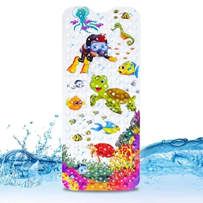 Imagen de JOYBOY Alfombra de Bañera Antideslizante,100x40cm Alfombrilla Antideslizante,Alfombra Baño Extra Larga con 200 Ventosas,Tema Marino,Anti Moho,Lavable a Máquina