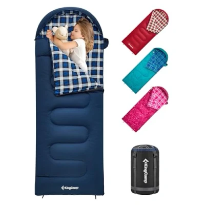 Imagen de KingCamp Saco de Dormir Niños Franela Cálido Suave Infantil,Saco Invierno Ultraligero,Bolsa Niños,Sleeping Bag,Manta para Camping Exteriors Viaje