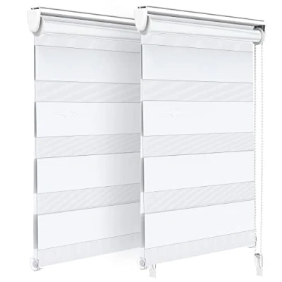 Imagen de VOUNOT Juego de 2 Estores Enrollables Doble Capa Noche y Día, Persianas Interior para Ventana, Translúcido Oscurecido, Color Blanco, 50 x 150 cm