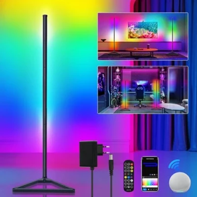 Imagen de Banaone Lámpara de Pie LED, 140cm Regulable RGB con Remoto y APP, 16 Millones Colores, Sincronización Musical, DIY, Temporizador para Sala Estar, Dormitorio, Juegos