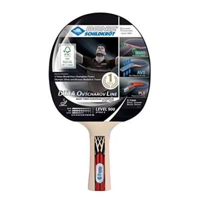 Imagen de Donic Schildkröt Raqueta de Tenis Mesa Ovtcharov 900, AVS, PLS y Ergo Grip, 2.1 mm Esponja, Madera FSC, Almohadilla Spinmax ITTF, 754415, Negro