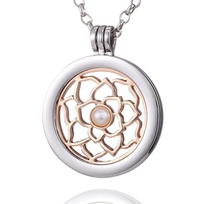 Imagen de Morella Mujeres Collar 70 cm Acero Inoxidable y Colgante Amuleto Coin 33 mm Lotus de Color Rosa Oro para Damas, en Bolsa Joyas