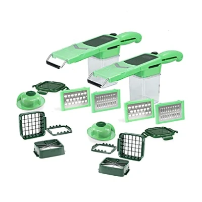 Imagen de Genius Nicer Dicer Quick Professional Set de 24 piezas picadora con 6 cuchillas intercambiables y recipiente colector 320 ml en formato manual incluye marco