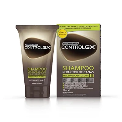 Imagen de Just For Men Control GX Champú Y Tinte De Pelo Para Hombre, Reduce El Cabello Gris en Cada Lavado, Con Aceite Coco Aloe Vera, Todos Los Tonos, 118 ml
