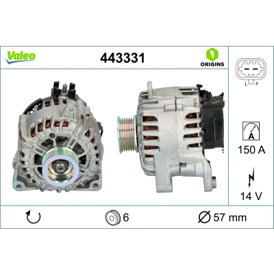 Imagen de Generador trifásico VALEO ORIGINS NEW O.E. TECHNOLOGIE 443331