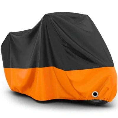 Imagen de Favoto Funda para Moto Cubierta de Oxford Impermeable Protectora a Prueba Sol Lluvia Polvo Viento Nieve Excremento Pájaro al Aire Libre, 245x105x125cm Naranja