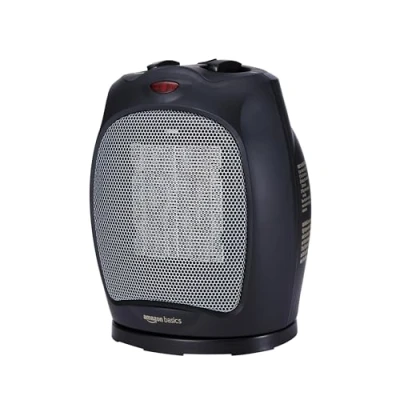 Imagen de Amazon Basics Calefactor de cerámica oscilante, 1500 W, con termostato ajustable, Negro