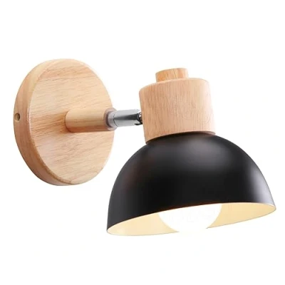 Imagen de iDEGU Aplique de Pared Moderno, Lámpara para Dormitorio Simple E27 Iluminación Interior Luz en Madera Hierro Ajustable Foco Pasillo Sala Estar (1 Pieza, Negro)