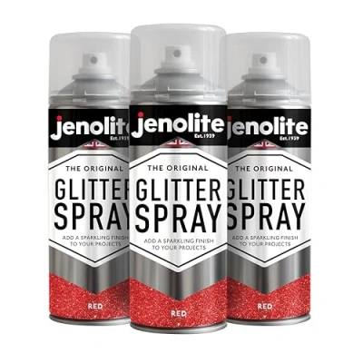 Imagen de JENOLITE Pintura en aerosol con purpurina ROJO de colores Multisuperficie Ideal para Marcos Fotos, Espejos, Adornos y Manualidades 3 x 400ml