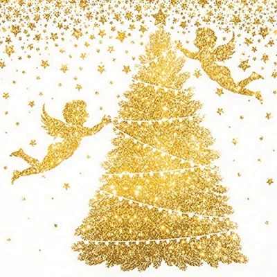 Imagen de 20 Servilletas de ángel dorado en el árbol invierno Navidad decoración mesa decoupage servillet