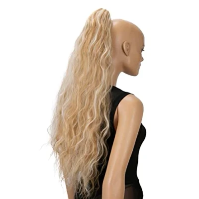 Imagen de CAISHA Postizo De Cola Caballo Extra largo Voluminoso Y Ondulado 70 cm Fibras Sintéticas Resistentes Al Calor Con Clip Mariposa Mechas Rubias Mixtas H722