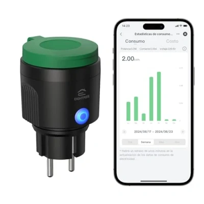Imagen de EIGHTREE Enchufe Inteligente Exterior Impermeable IP44 con Monitorización de Consumo Energético, Wi Fi Compatible Alexa, SmartThings y Google Home, Control Remoto Voz, 2.4GHz WiFi, 16A