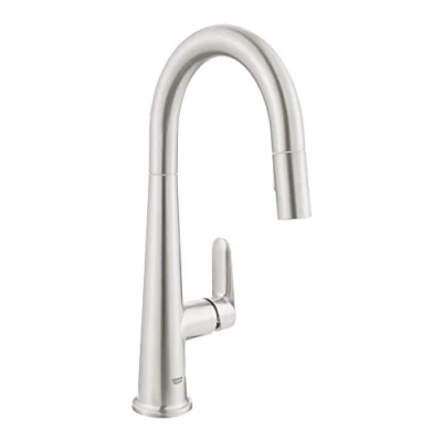 Imagen de GROHE Veletto, Grifo de cocina (caño alto extraíble, forma en C y giro 360º, menor consumo agua), gris mate, 30419DC0