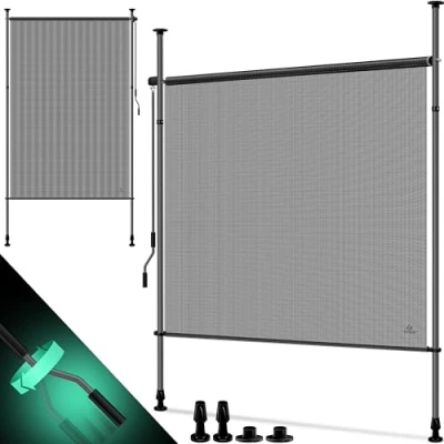 Imagen de KESSER® toldo vertical con pinza, 100 x 310 cm, extensible y opaco, manivela sin agujeros, protección visual contra el viento para jardín terraza, resistente al agua,
