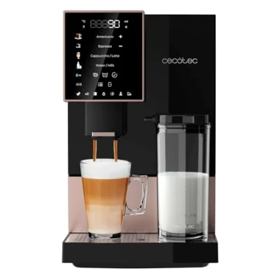 Imagen de Cecotec Cafetera Superautomática Cremmaet Compactccino Black Rose, 19 Bares, Sistema Thermoblock, Grano recién molido con Plug&amp;Play, Depósito 150gr café molinillo, 1,1 L agua, 400ml leche