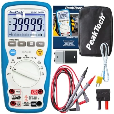 Imagen de PeakTech 3360 Multímetro Digital RMS, Resistente Al Agua (Ip67), 40000 Cuentas, Portátil Profesional, Tuv / Gs, Rango Automático, Medidor de Voltaje, Probador Continuidad Cat III 1000 V