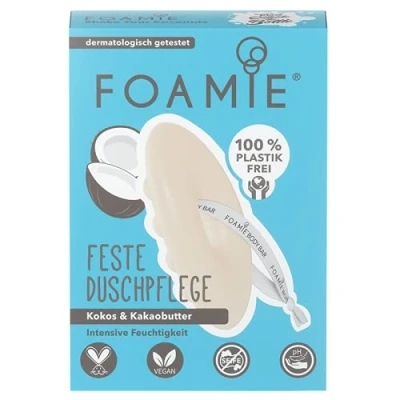 Imagen de Foamie Gel de ducha sólido con manteca coco y cacao, efecto masaje, 100% vegano, plástico crueldad especialmente para pieles secas, 80 g