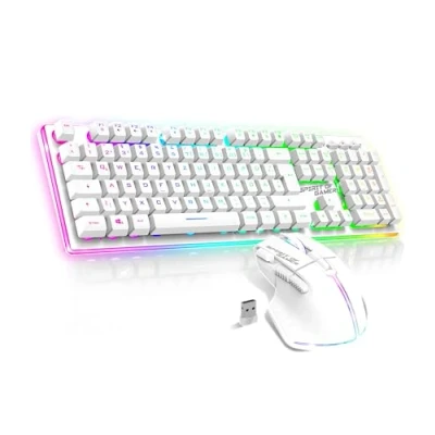 Imagen de SPIRIT OF Gamer x MK600 Pack Teclado Ratón Inalámbrico Blanco Recargable RGB Diseño QWERTZ Alemán Retroiluminado Gaming Keyboard Semi Mecánico Wireless Mouse 4800 DPI PS4/PS5, PC, Xbox