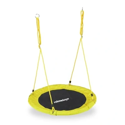 Imagen de Relaxdays Columpio Jardín Nido de Altura Ajustable para Niños y Adultos, hasta 100 kg, Amarillo, ø 90 cm, Juventud Unisex