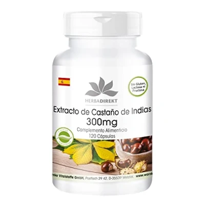 Imagen de Extracto de Castaño Indias en cápsulas 20% Escina 300mg por cápsula Altamente dosificado Vegano 120 HERBADIREKT by Warnke Vitalstoffe Calidad farmacia alemana