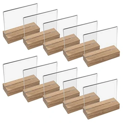 Imagen de HMF 46941 Soporte de Sobremesa Acrílico con Base Madera 10 Piezas DIN A6 Apaisado Transparente