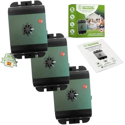 Imagen de ISOTRONIC® Repelente para pájaros y Rayos ultrasónicos, contra Palomas gaviotas Otros Animales, protección de árboles frutales, 3 Piezas