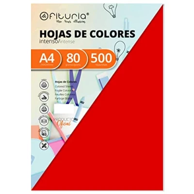 Imagen de Pack 500 Hojas Color Rojo Tamaño A4 80g