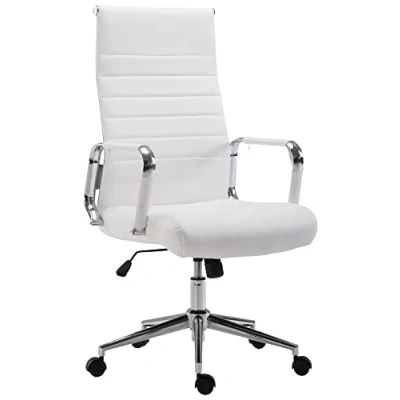 Imagen de CLP Silla De Oficina Kolumbus En Simil Cuero &amp; Base Metal con Ruedas I Escritorio Ergonómica Regulable Altura, Color:Blanco