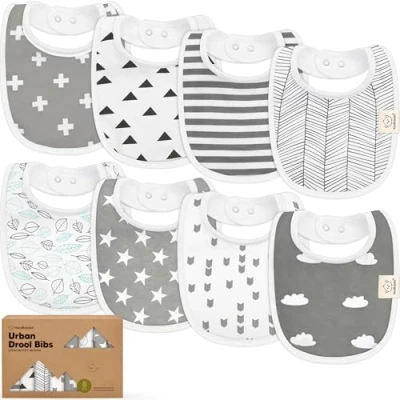 Imagen de KeaBabies 8 Pack Baberos Orgánicos para Niñas y Niños, Dentición Niñas, Recién Nacidos Lavables a Máquina (Grayscape)
