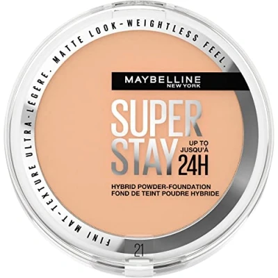 Imagen de Maybelline New York Superstay Híbrido 24H Base de Maquillaje en Polvo, Súper Cobertura, Ligera, Hasta 24H, Tono 21