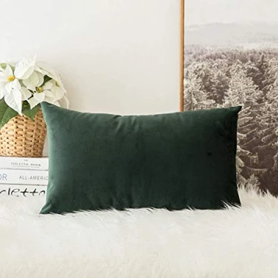 Imagen de MIULEE Funda de Cojines Navidad Terciopelo Sofá Almohada Decorativo para Silla Cama Habitación Dormitorio Salón Sala Estar Oficina 1 Pieza 30x50 cm Verde Oscuro