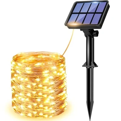 Imagen de [1 Pack] Guirnaldas Luces Exterior Solar, Litogo LED Solares Exteriores Jardin 12m 120 8 Modos Cadena de Decoracion para Navidad, Terraza, Fiestas, Bodas, Patio, Jardines, Festivales