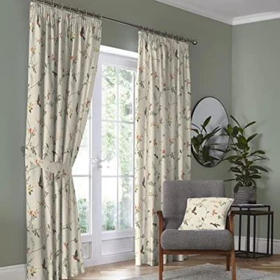 Imagen de Dreams &amp; Drapes Darnley Par de Cortinas Plisadas 100% algodón, 168 x 183 cm, Color Coral/Natural