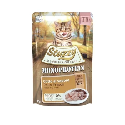 Imagen de Stuzzy, Monoprotein Grain &amp; Gluten Free, Comida húmeda Completa para Gatos con Pollo, en paté (20 Bolsas de 85 g)