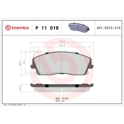 Imagen de BREMBO P 11 019 Juego de pastillas freno con avisador acústico desgaste sin accesorios DODGE: Challenger Coupé, LANCIA: Thema Berlina