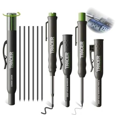 Imagen de Tracer Kit completo de marcado agujeros profundos (incluye marcador permanente doble punta, lápiz construcción agujero profundo, 6 fundas repuesto para dispensadores plomo)