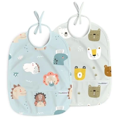Imagen de Nombear ® Baberos Bebe Impermeables para Bebés de 6 a 12 Meses, Babete Impermeável Bebe, Babero Comida Bebé, Delantal Paquete 2