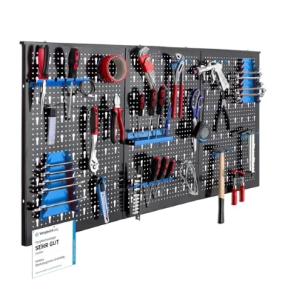 Imagen de Arebos pared de herramientas tres piezas, juego ganchos 17 azul, 120 x 60 2 cm, perforada metal + soportes material montaje