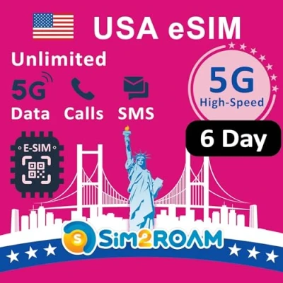 Imagen de Tarjeta eSIM prepaga de EE. UU. Datos Internet 5G/4G ilimitados en (Incluido Hawái)+Datos Baja Velocidad Canadá y MéxicoLlamadas Mensajes Texto Entre UU., CA MX(6 días)