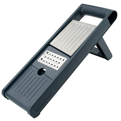 Imagen de FACKELMANN Mandolina de Cocina Regulable Profesional con salvadedos en plástico y acero inoxidable admirables calidades, azul e inox, 6ud.