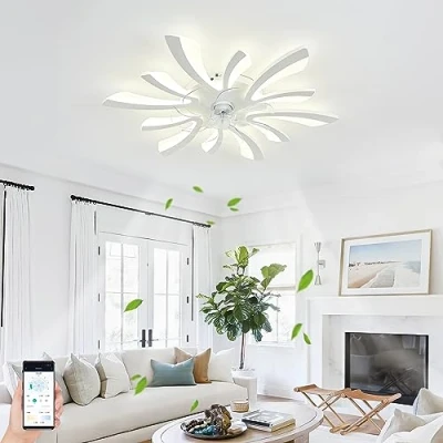 Imagen de KeLuKes Lampara Ventilador Techo Blanco, 78cm de con Luz Dormitorio, Motor Dc, Temporizador Silencioso Regulable 6 Velocidades Lamparas para Sala Estar