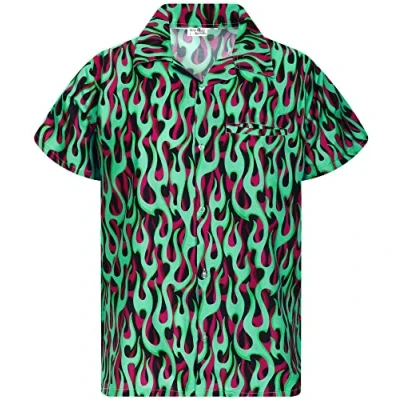 Imagen de King Kameha Funky Camisa Hawaiana, Manga Corta, Flames Allover, Verde, L