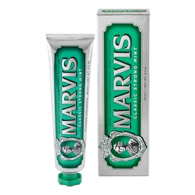 Imagen de Marvis pasta de dientes menta, clásica y fuerte, 85 ml, gel dentífrico con garantía sabor, dental para un frescor revitalizante duradero
