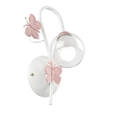 Imagen de ONLI Aplique de una luz metal mariposas pintadas en blanco/rosa